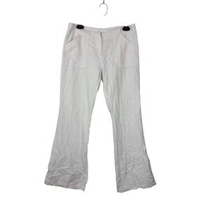 Exact Change Y2K Off White Linen Blend‎ Wide Leg Flare Patch Pocket Pants Sz 9